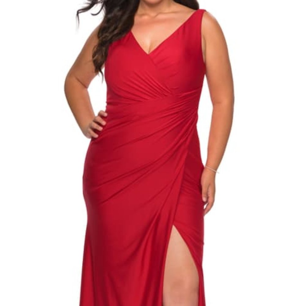 La Femme Ruched Jersey Gown/Prom Dress
